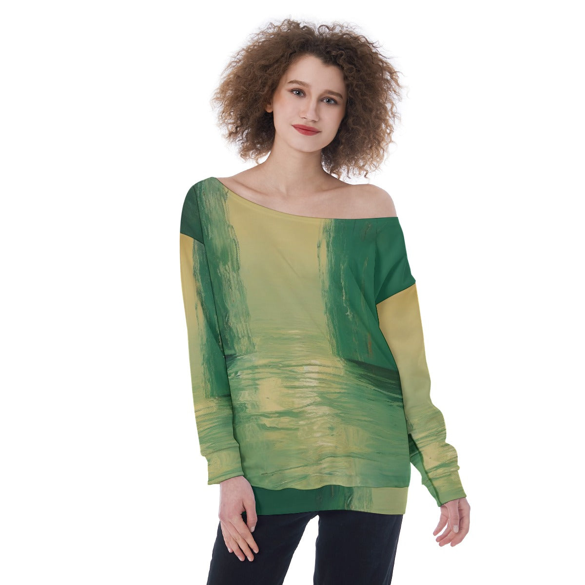 All-Over Print Oversized Women's Off-Shoulder Sweatshirt