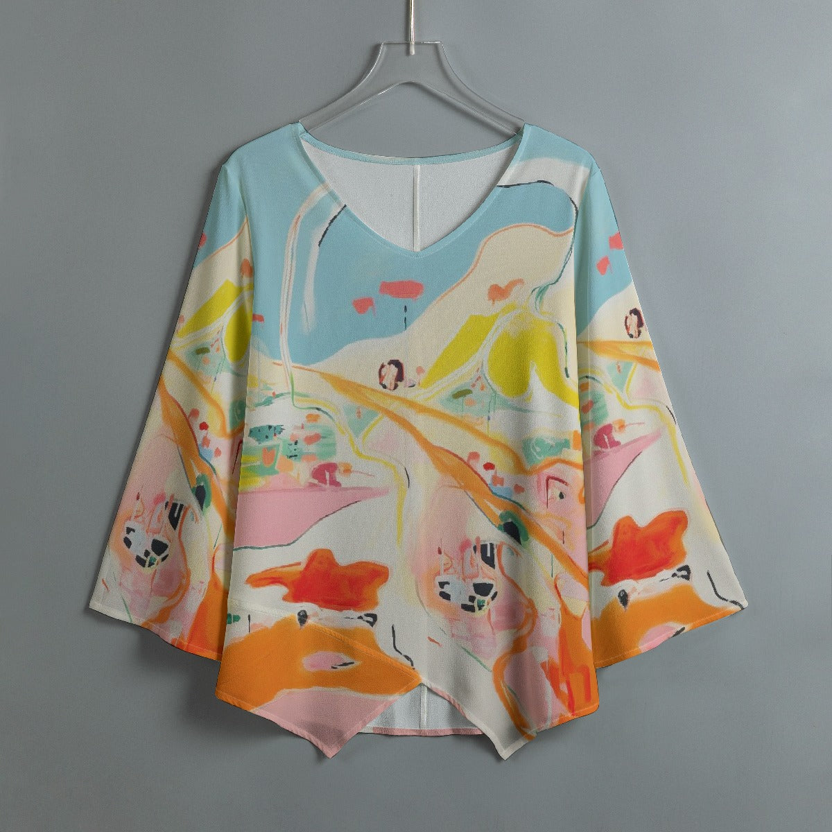 All-Over Print Women's V-neck T-shirt With Irregular Hem