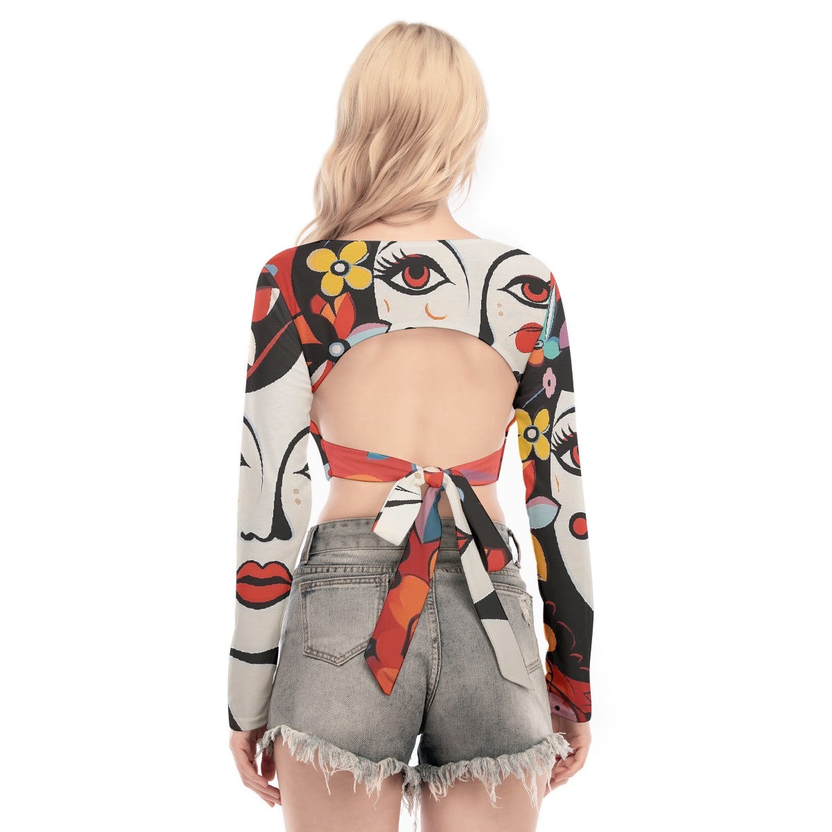 All-Over Print Women's Back Hollow T-shirt With Strap