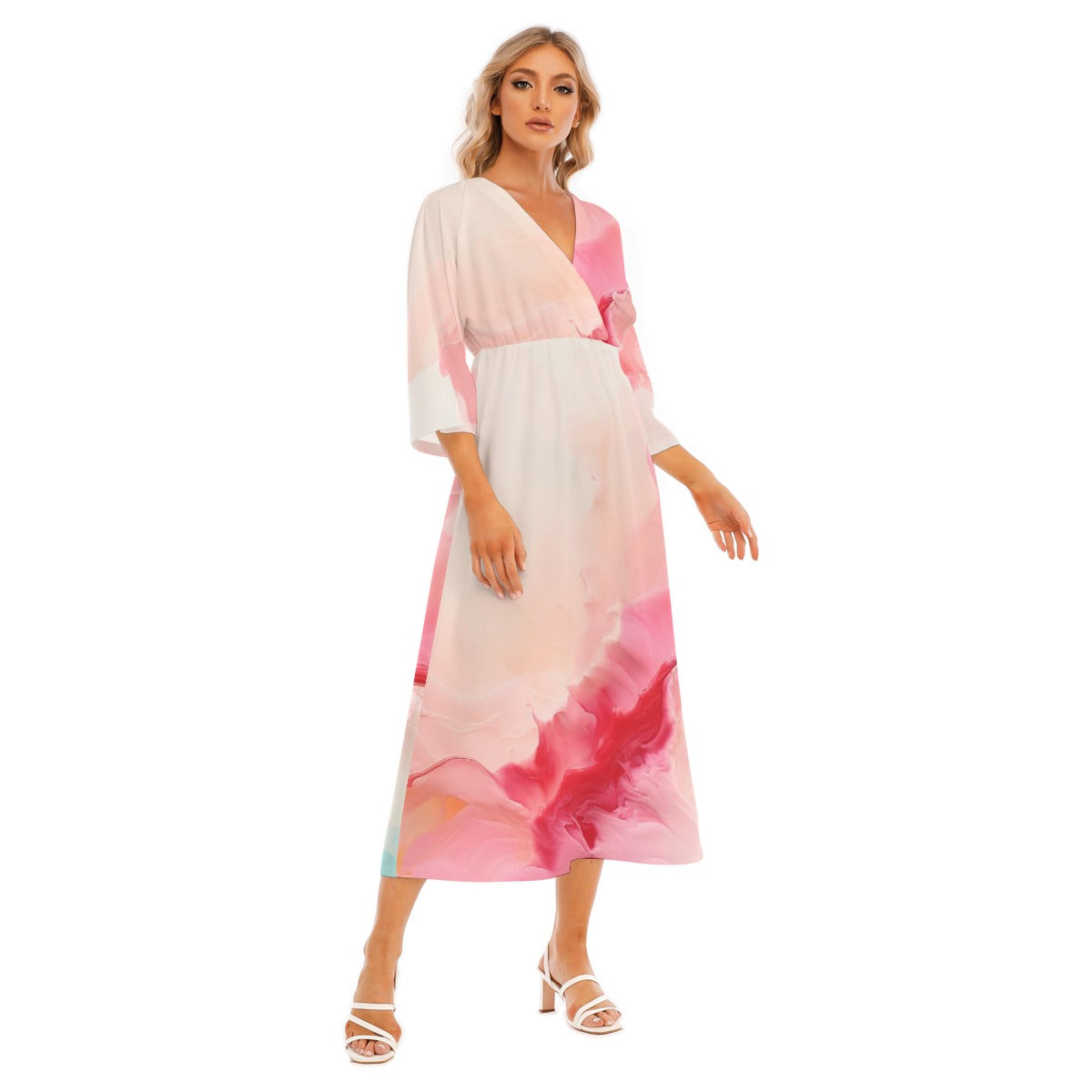 All-Over Print Women's Mid-Sleeve Long Dress