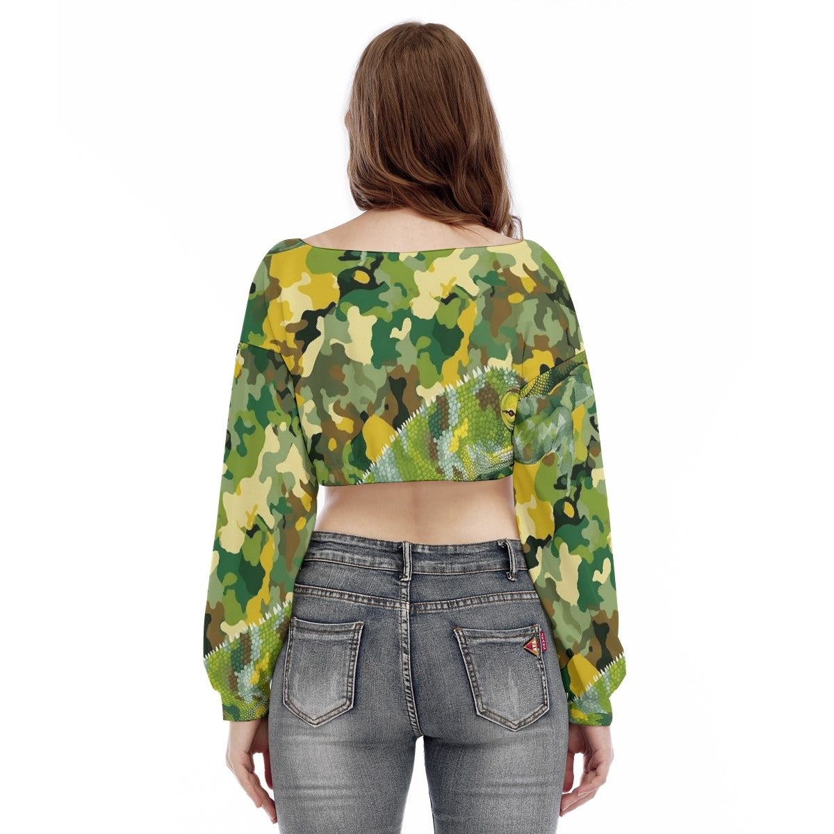 All-Over Print Women's V-neck Long Sleeve Cropped Sweatshirt
