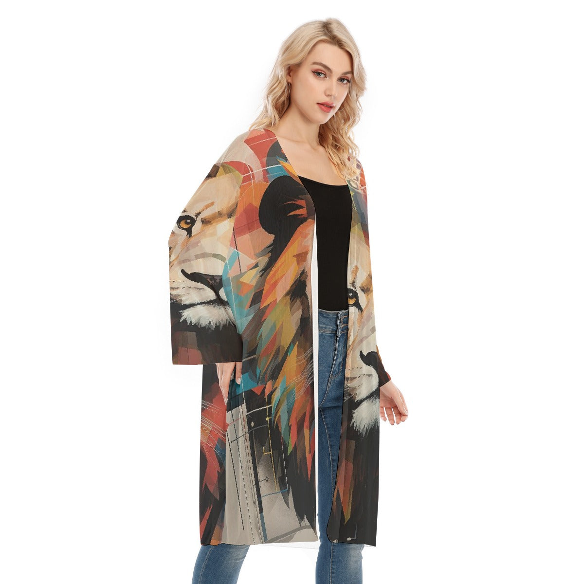 All- Over Print Women's Long Sleeve Mesh Cardigan