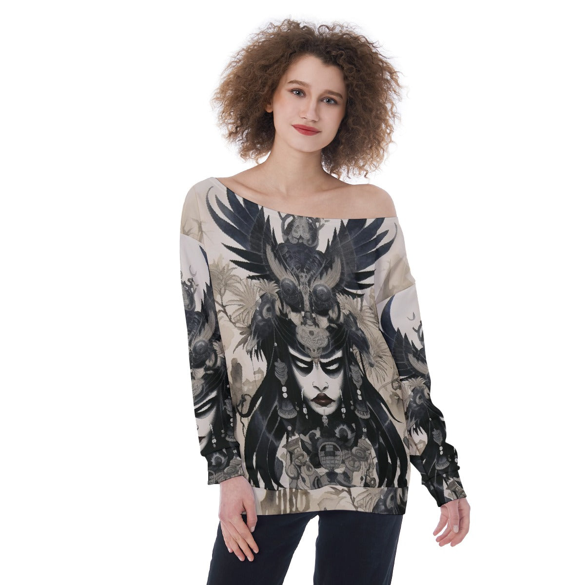 All-Over Print Oversized Women's Off-Shoulder Sweatshirt