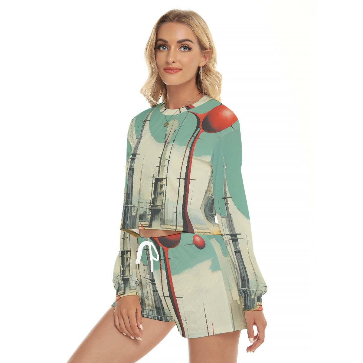 All-Over Print Women's Short Sweatshirt And Pants Suit