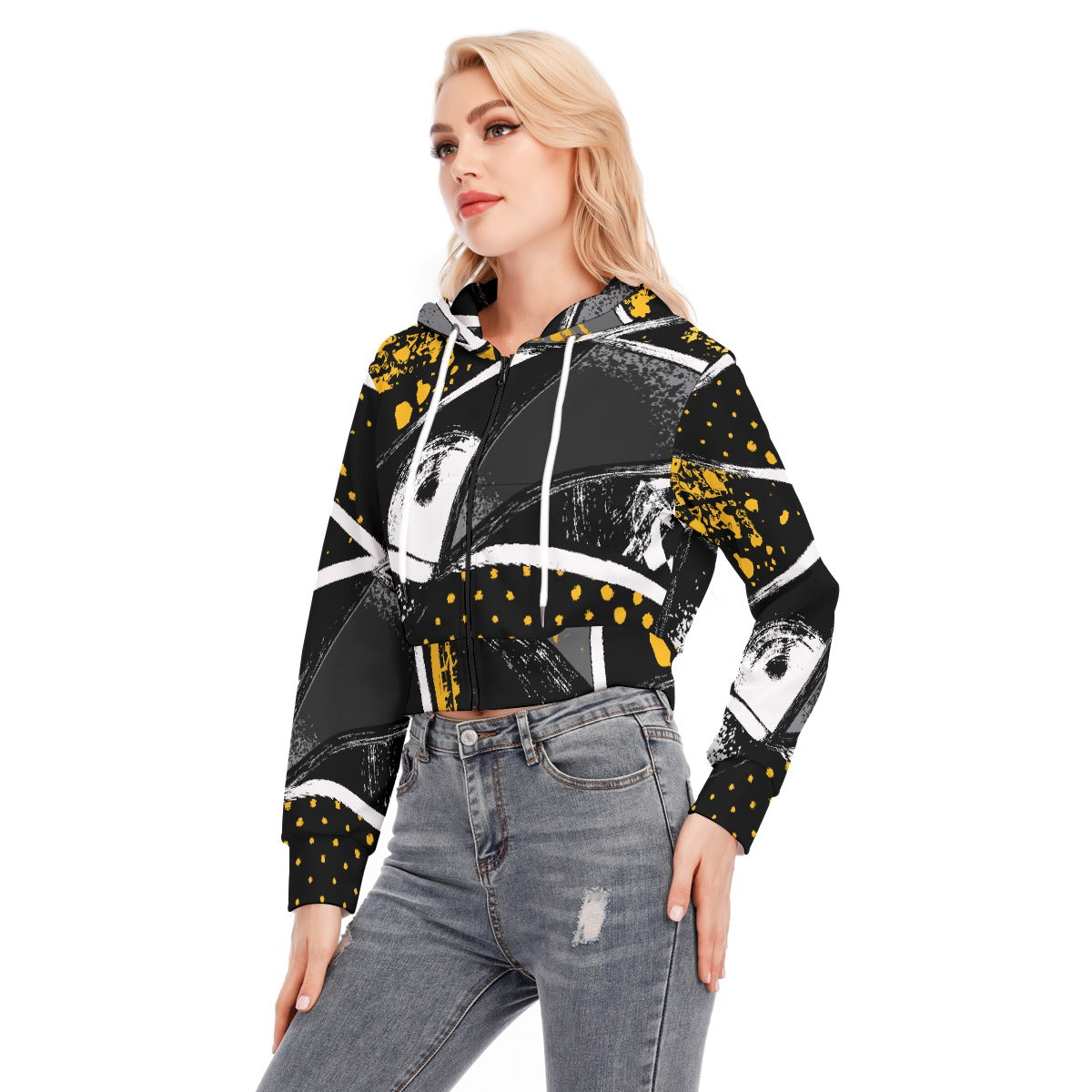 All-Over Print Women's Crop Top Hoodie With Zipper Closure