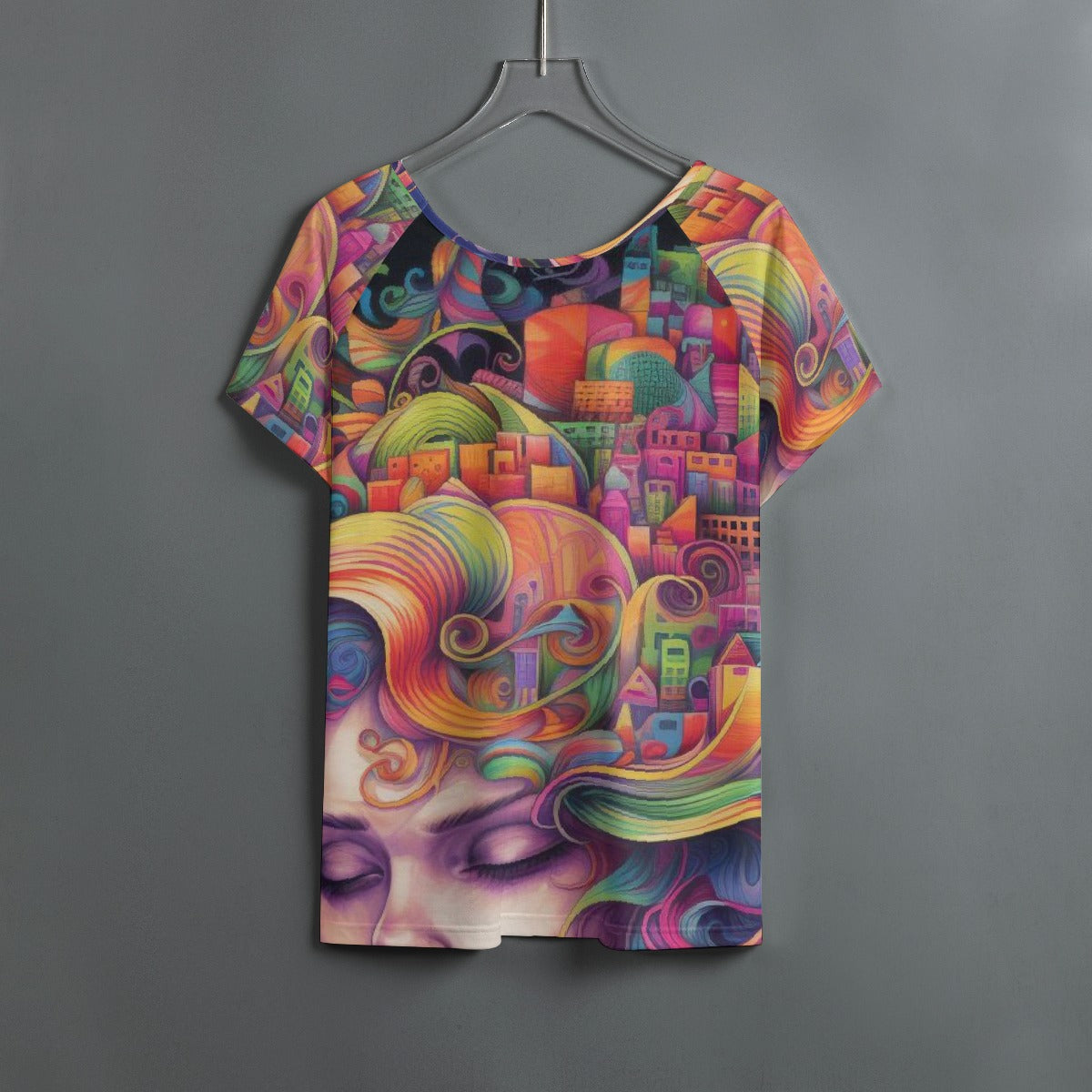 All-Over Print Women's Round Neck T-shirt With Raglan Sleeve