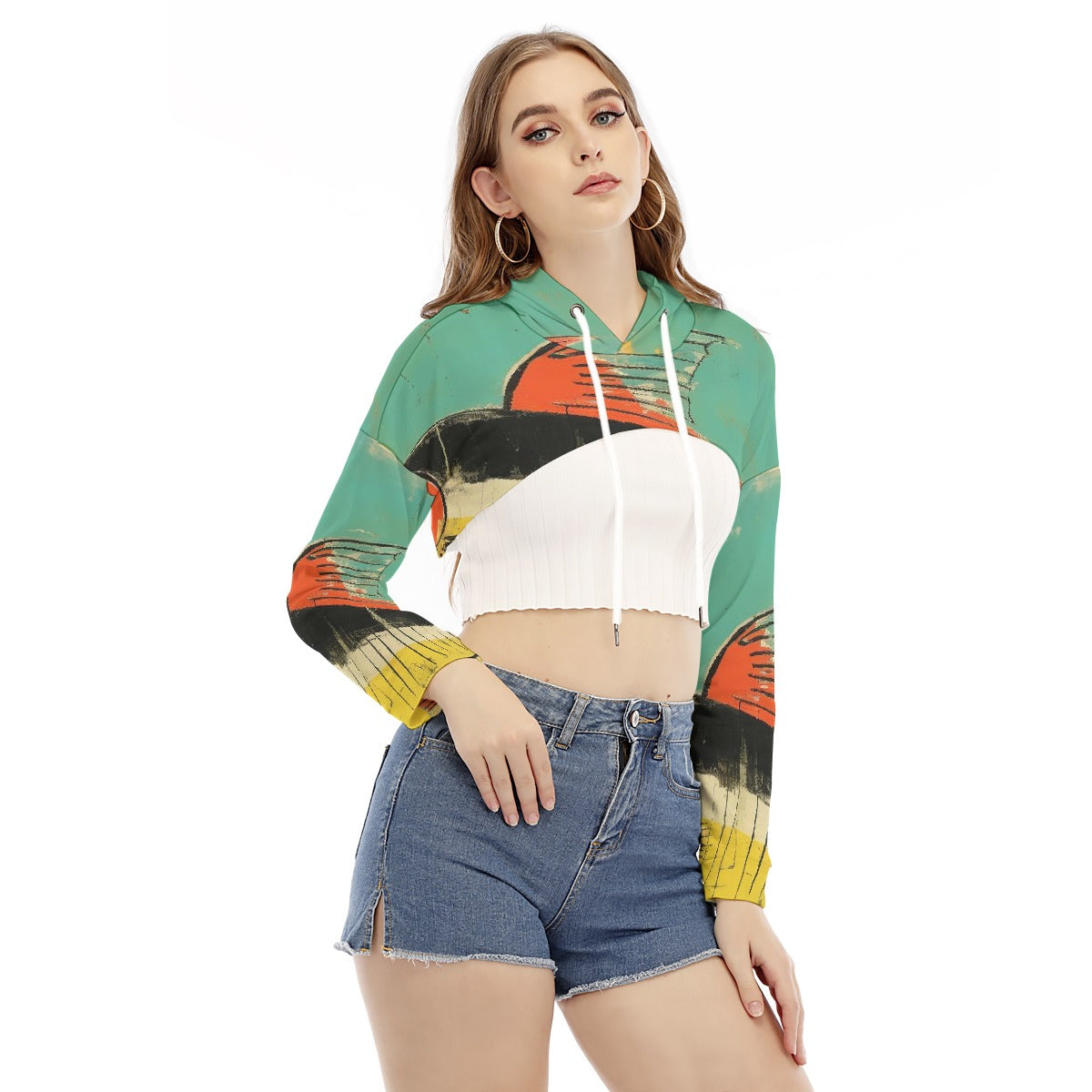 All-Over Print Women's Smock Short Hoodie With Long Sleeve