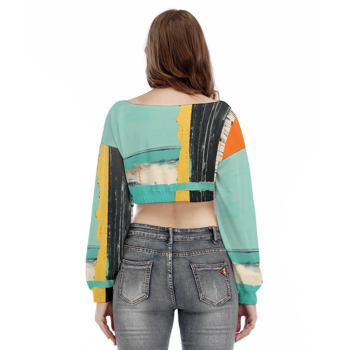 All-Over Print Women's V-neck Long Sleeve Cropped Sweatshirt