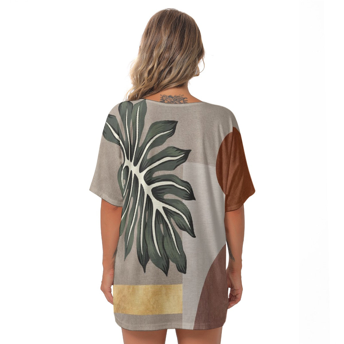 All-Over Print Women's Bat Sleeves V-Neck Blouse