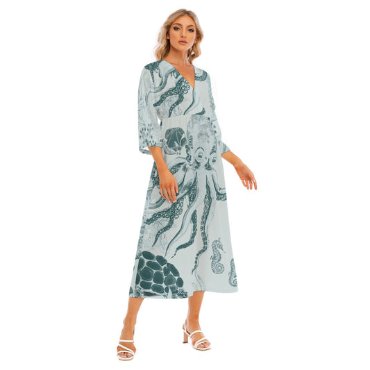 All-Over Print Women's Mid-Sleeve Long Dress