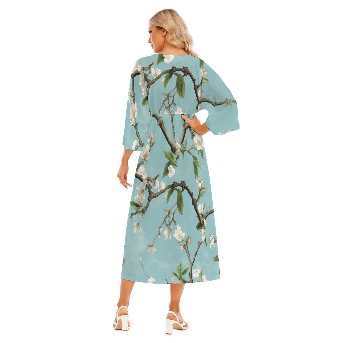 All-Over Print Women's Mid-Sleeve Long Dress