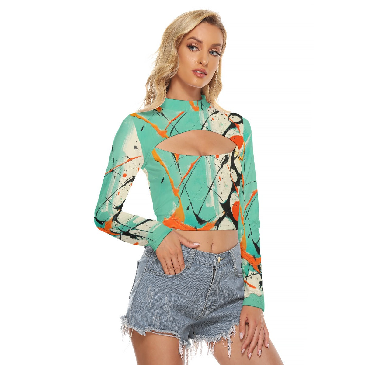 All-Over Print Women's Hollow Chest Keyhole Tight Crop Top