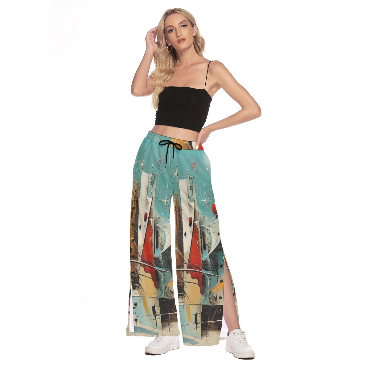 All-Over Print Women's Side Slit Snap Button Trousers