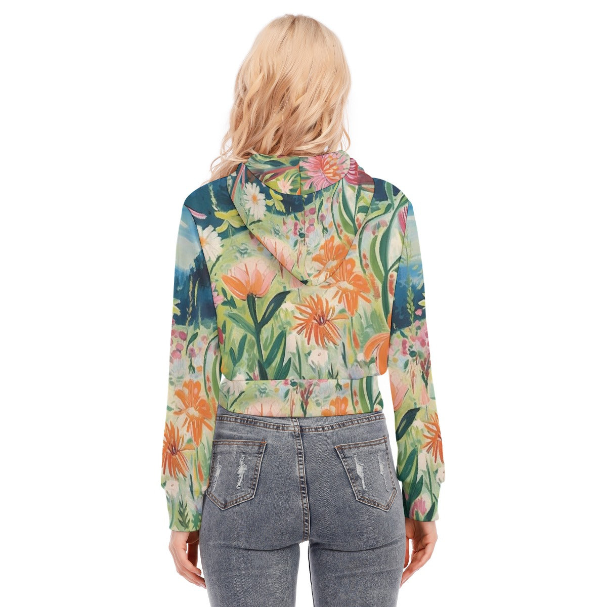 All-Over Print Women's Crop Top Hoodie With Zipper Closure
