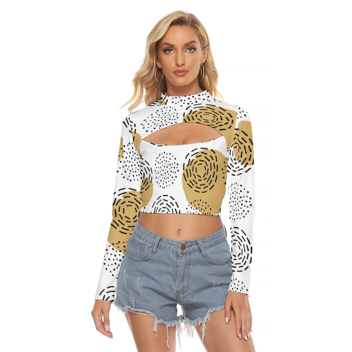 All-Over Print Women's Hollow Chest Keyhole Tight Crop Top