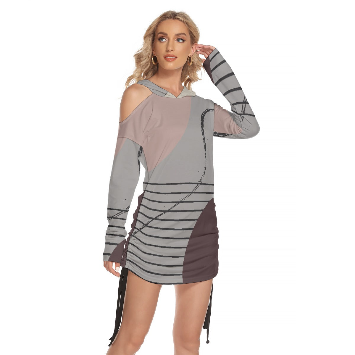 All-Over Print Women's One-shoulder Dress With Waist Shirring