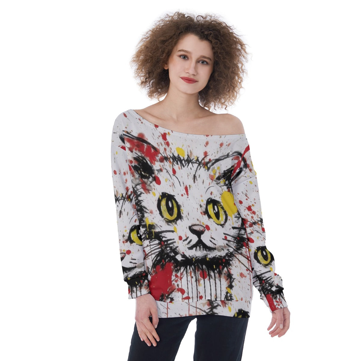 All-Over Print Oversized Women's Off-Shoulder Sweatshirt
