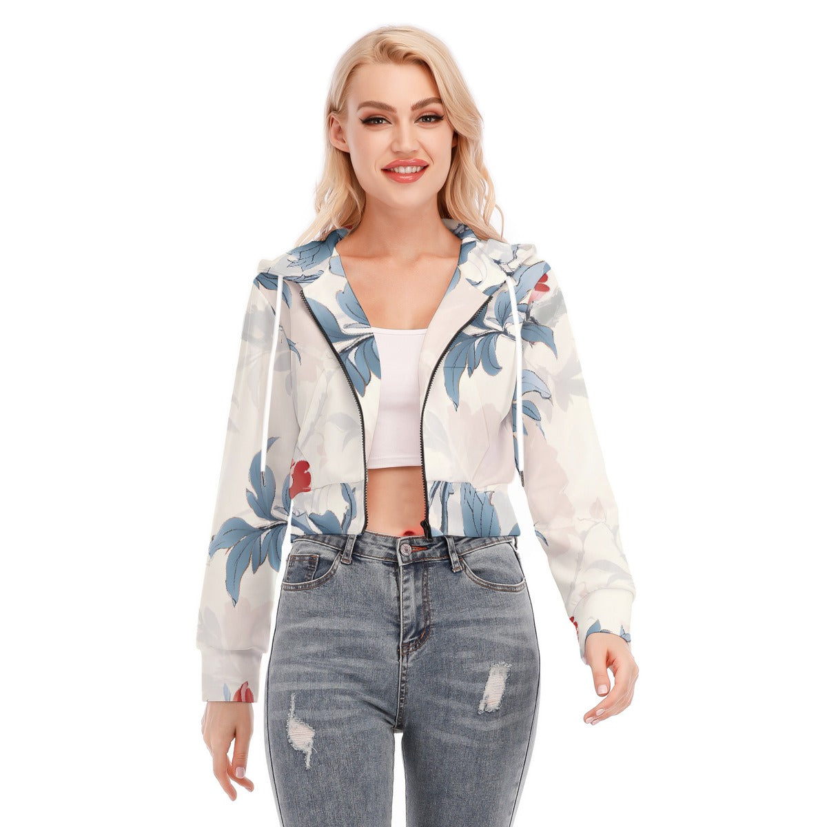 All-Over Print Women's Crop Top Hoodie With Zipper Closure