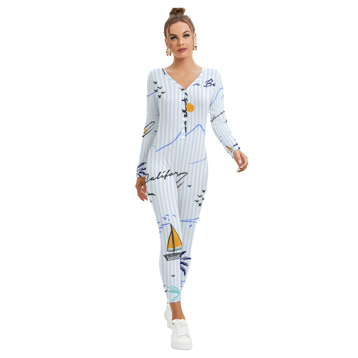 All-Over Print Women's Plunging Neck Jumpsuit