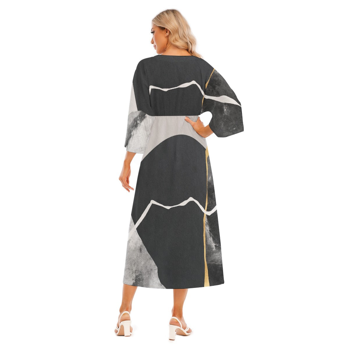 All-Over Print Women's Mid-Sleeve Long Dress