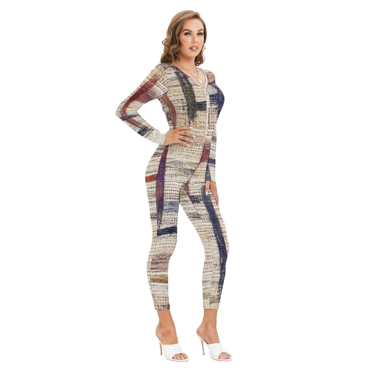 All-Over Print Women's Plunging Neck Jumpsuit