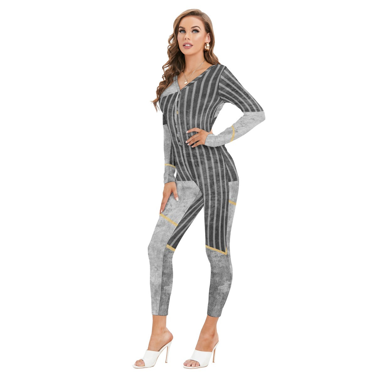 All-Over Print Women's Plunging Neck Jumpsuit