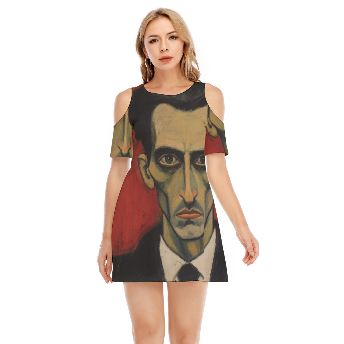 All-Over Print Women's Cold Shoulder Dress | 190GSM Cotton