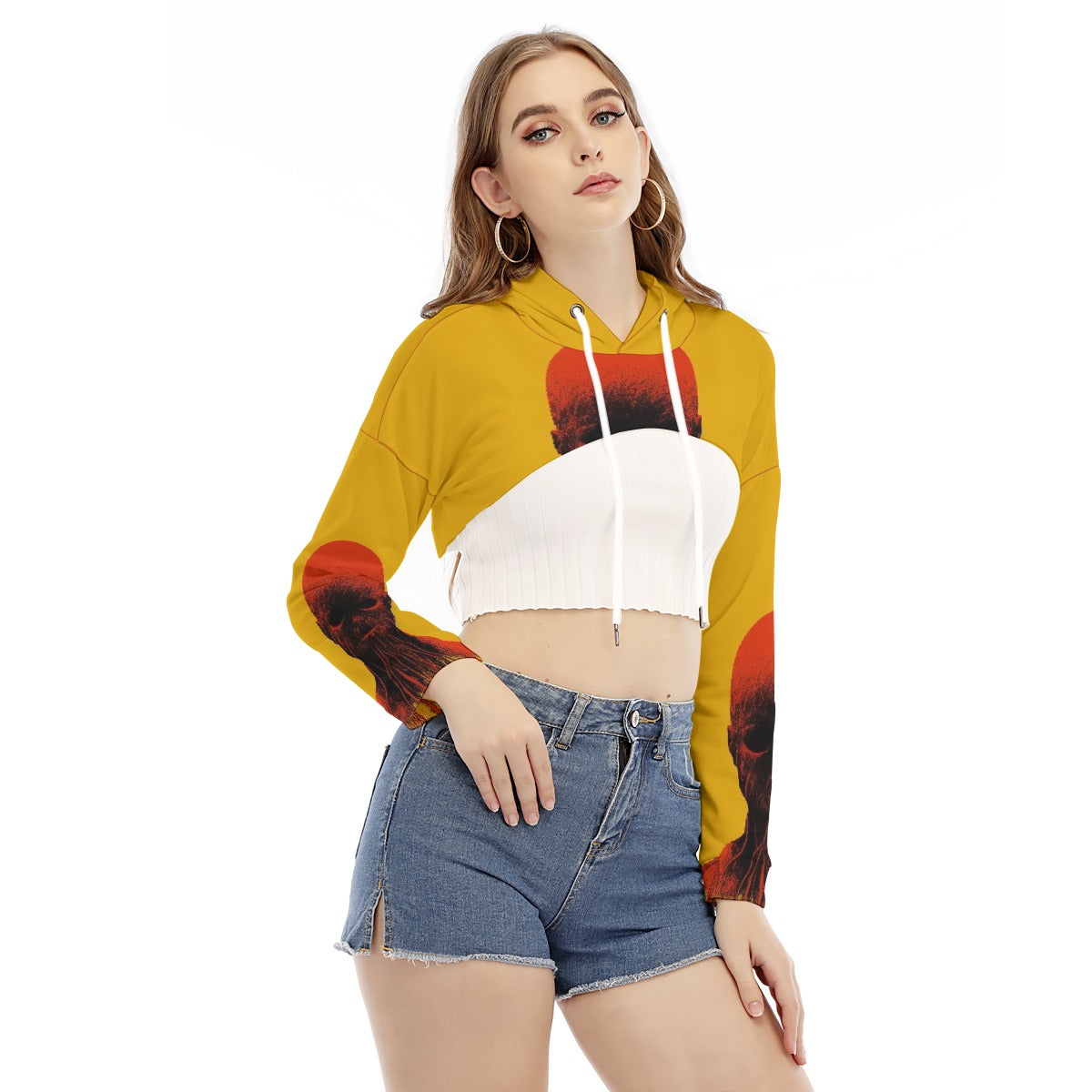 All-Over Print Women's Smock Short Hoodie With Long Sleeve