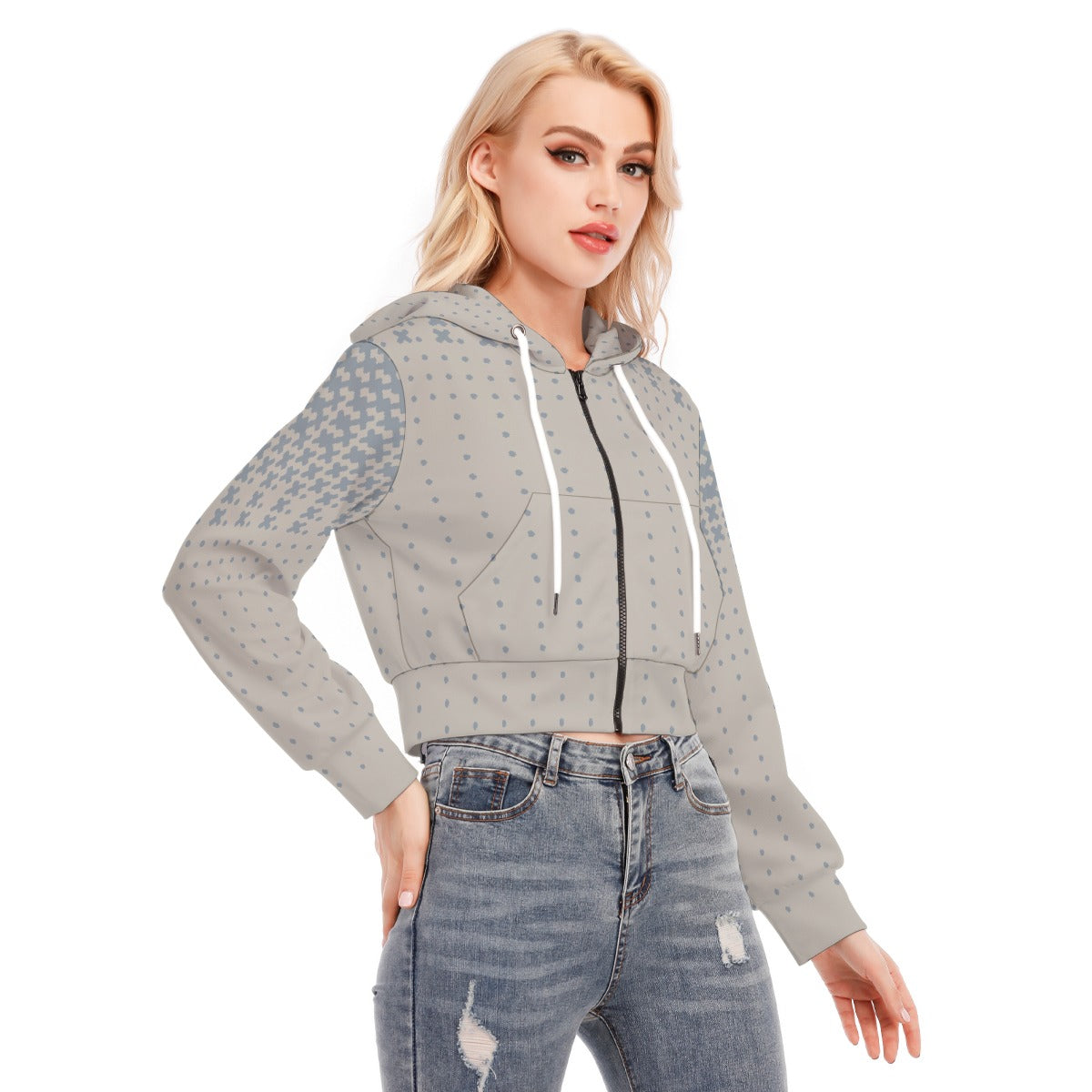 All-Over Print Women's Crop Top Hoodie With Zipper Closure
