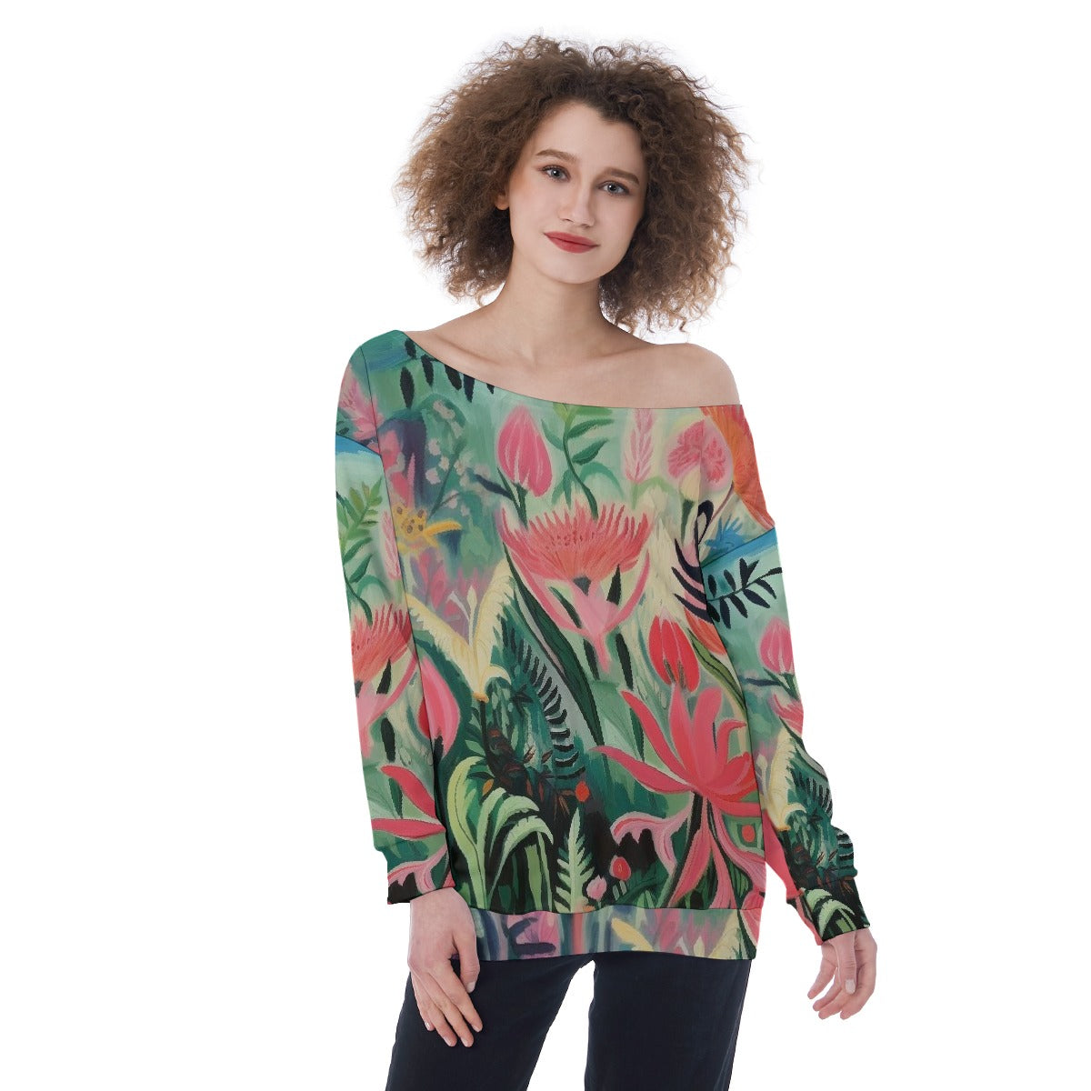 All-Over Print Oversized Women's Off-Shoulder Sweatshirt