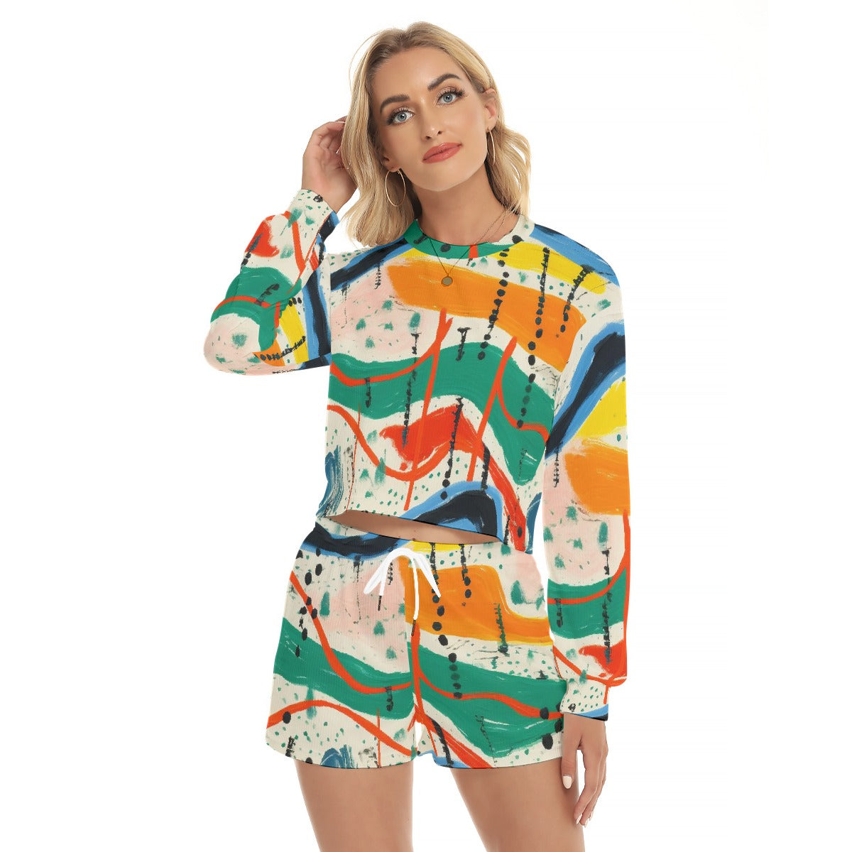 All-Over Print Women's Short Sweatshirt And Pants Suit