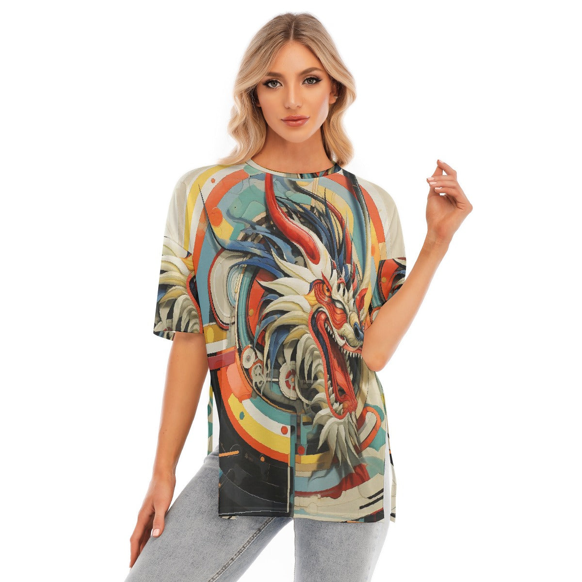 All-Over Print Women's Short Sleeves T-shirt With Hem Split