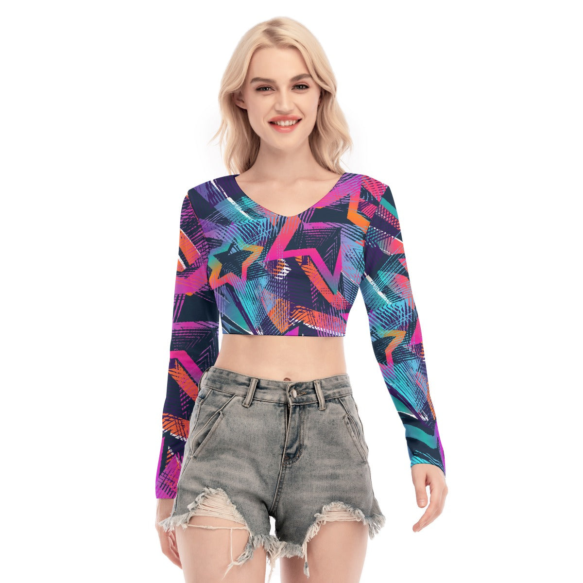 All-Over Print Women's Back Hollow T-shirt With Strap