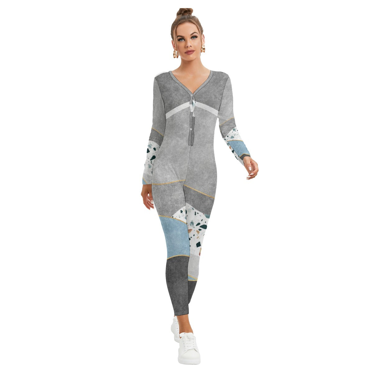 All-Over Print Women's Plunging Neck Jumpsuit