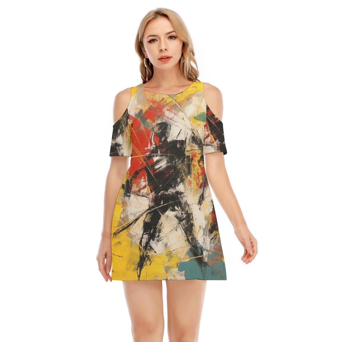 All-Over Print Women's Cold Shoulder Dress | 190GSM Cotton