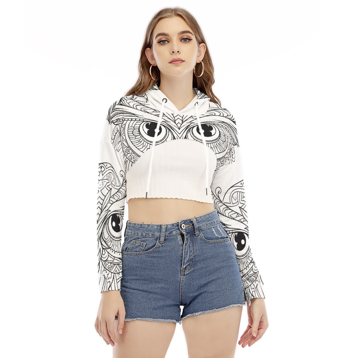 All-Over Print Women's Smock Short Hoodie With Long Sleeve