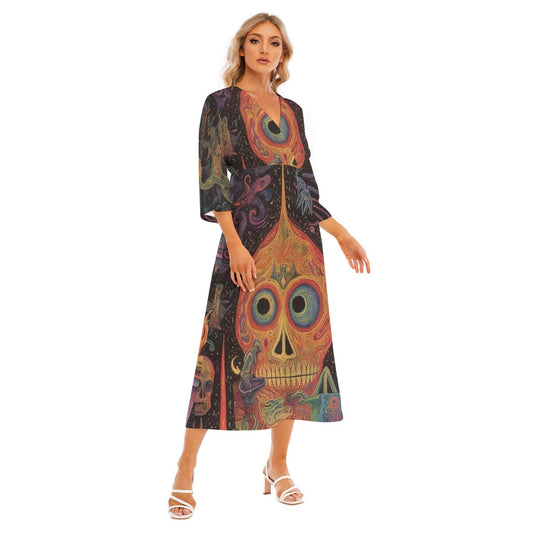 All-Over Print Women's Mid-Sleeve Long Dress
