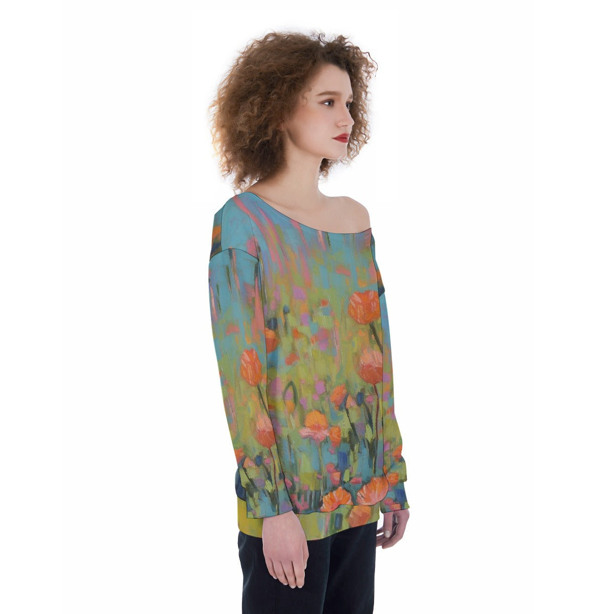 All-Over Print Oversized Women's Off-Shoulder Sweatshirt