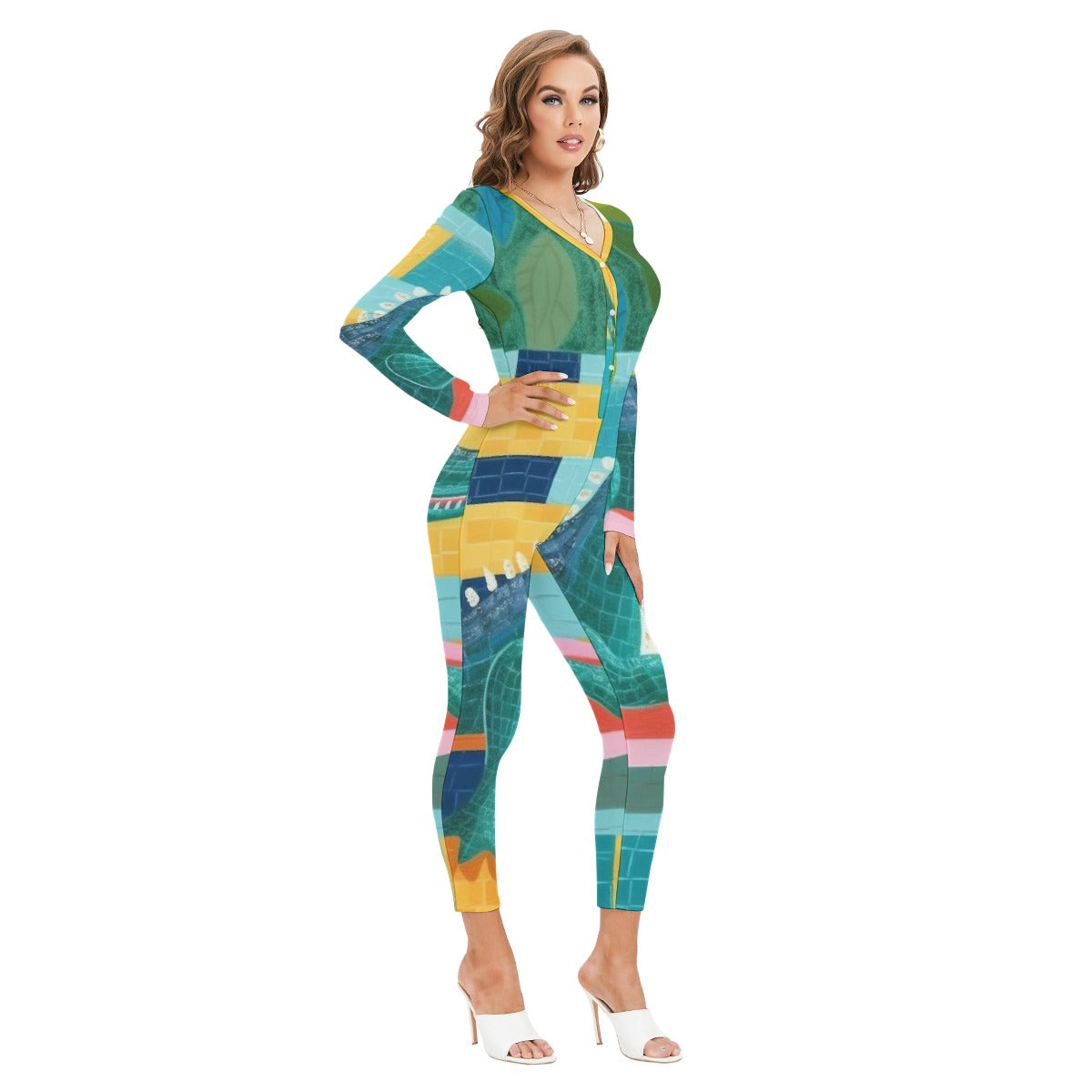 All-Over Print Women's Plunging Neck Jumpsuit