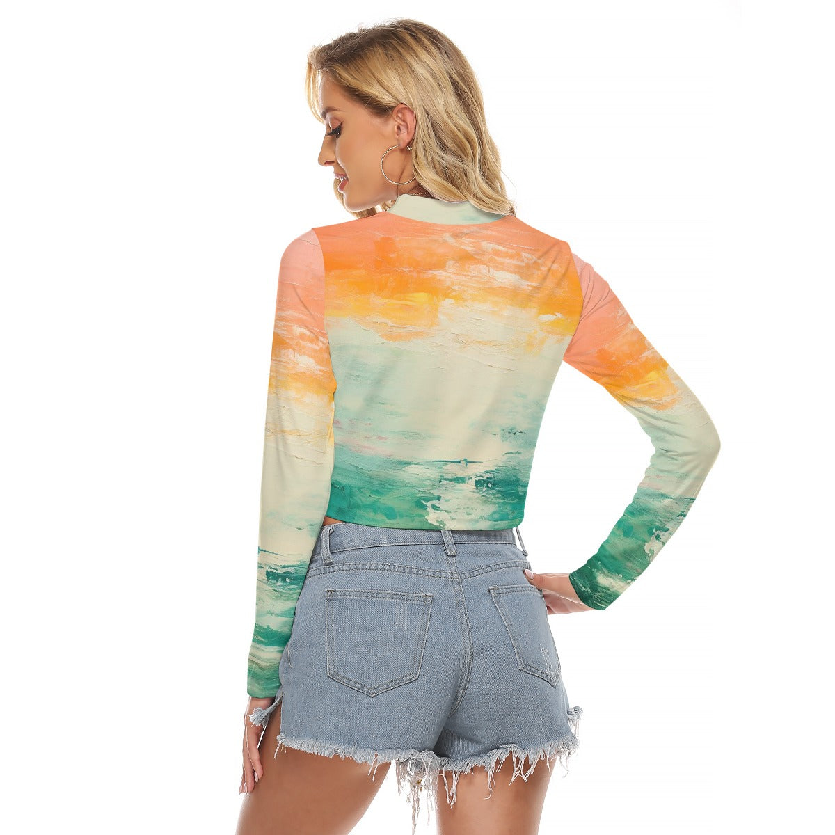 All-Over Print Women's Hollow Chest Keyhole Tight Crop Top