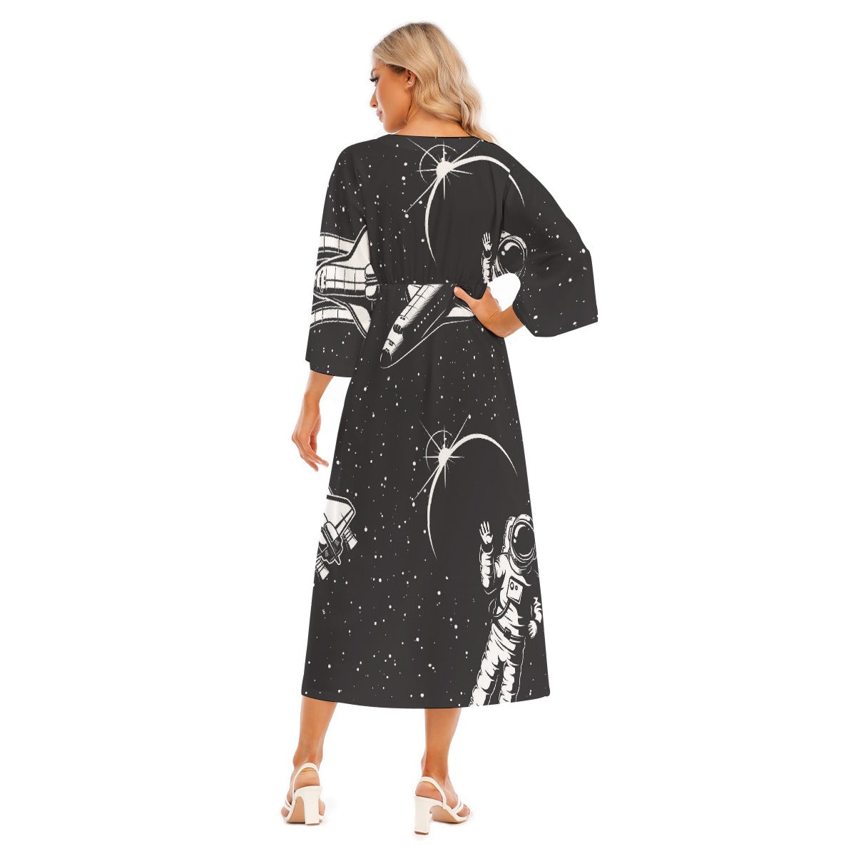 All-Over Print Women's Mid-Sleeve Long Dress