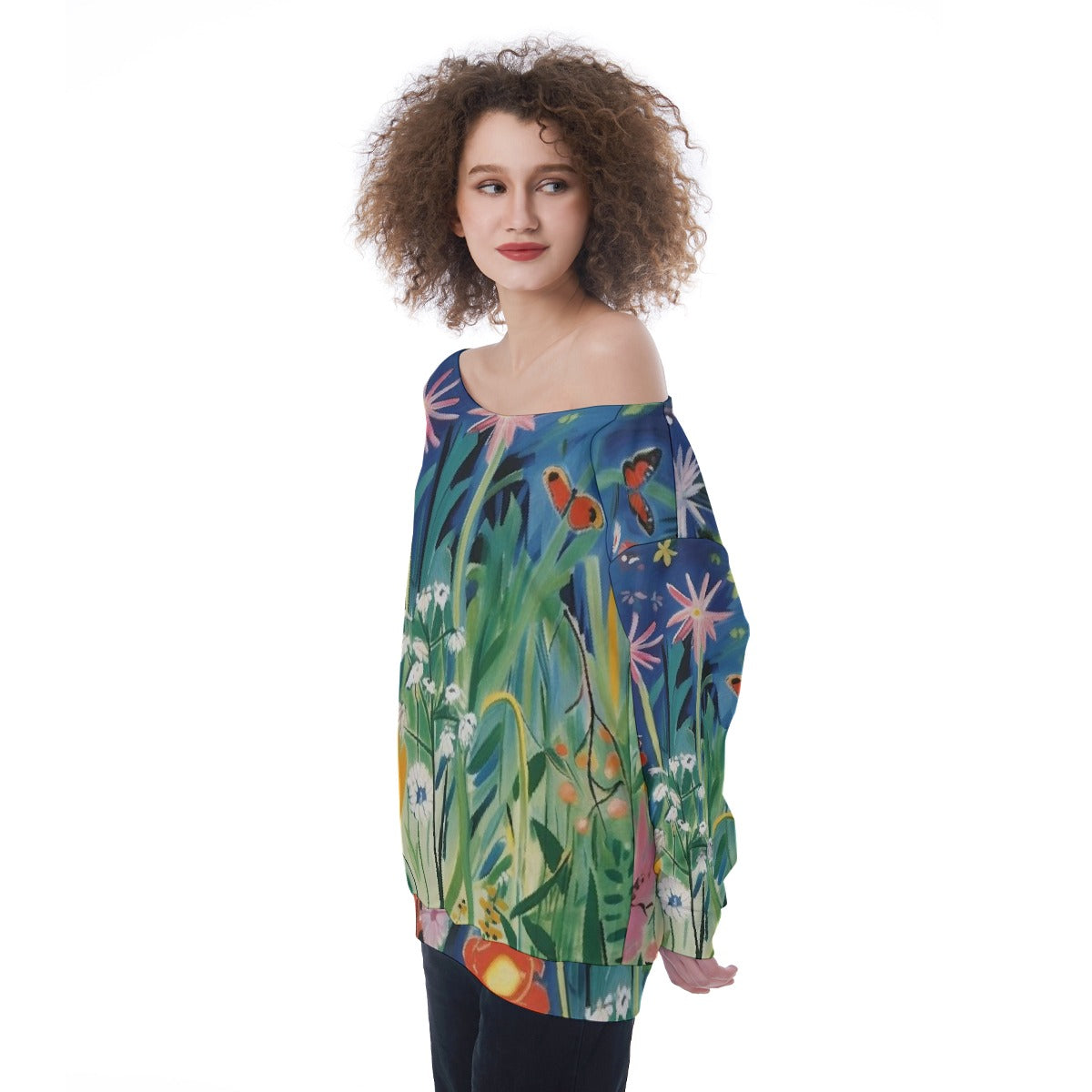 All-Over Print Oversized Women's Off-Shoulder Sweatshirt
