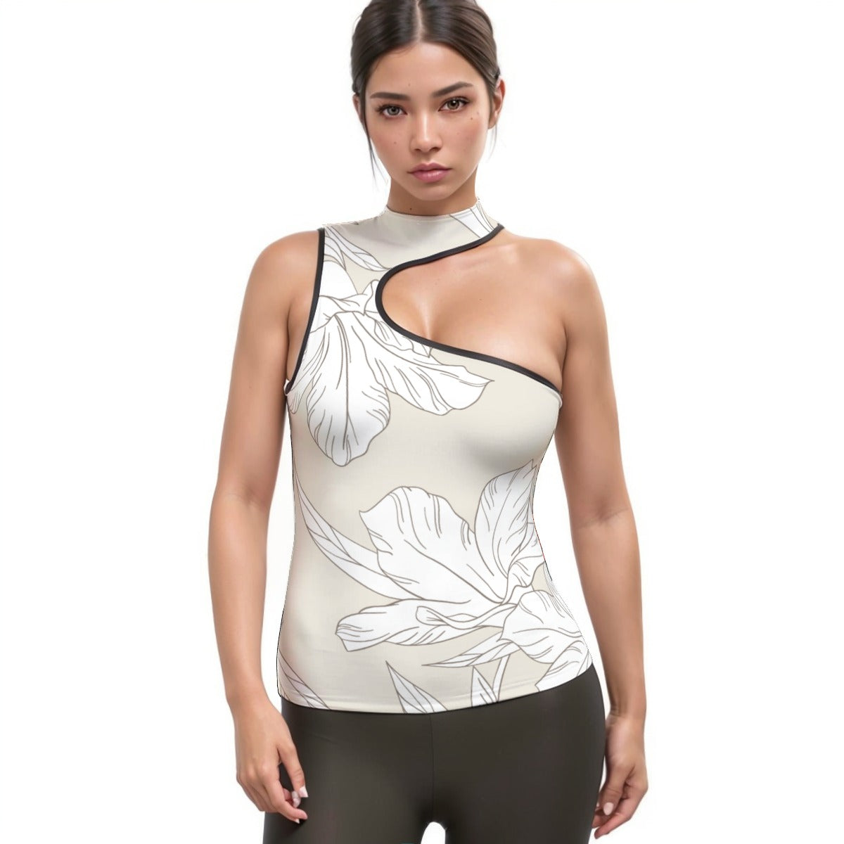 All-Over Print Women's Halter Sleeveless Asymmetrical Tank Top
