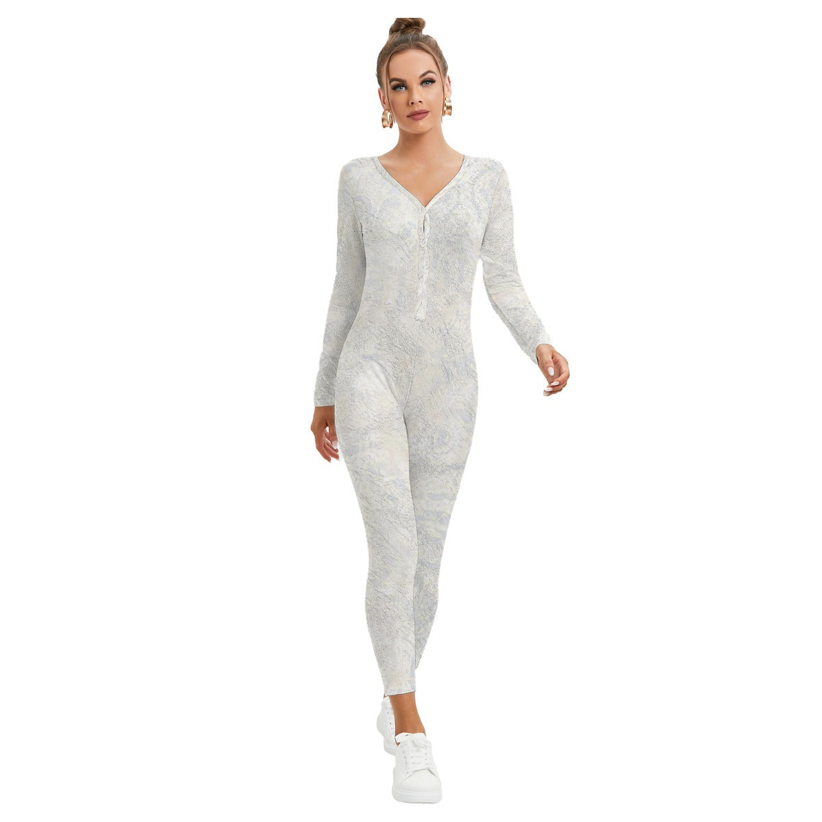 All-Over Print Women's Plunging Neck Jumpsuit
