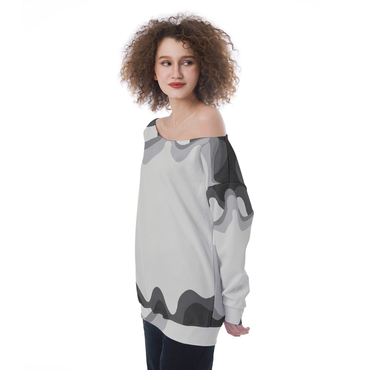 All-Over Print Oversized Women's Off-Shoulder Sweatshirt