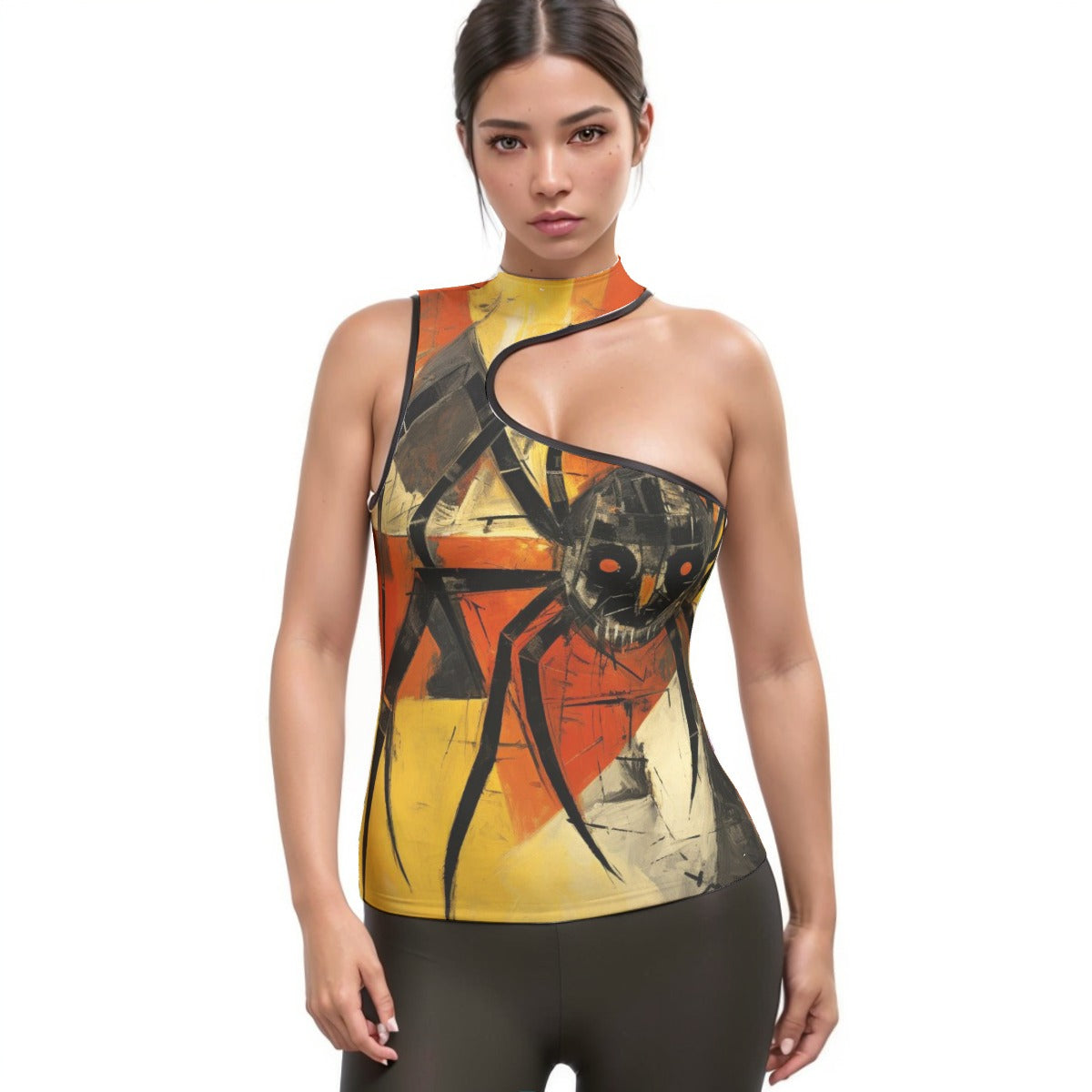 All-Over Print Women's Halter Sleeveless Asymmetrical Tank Top