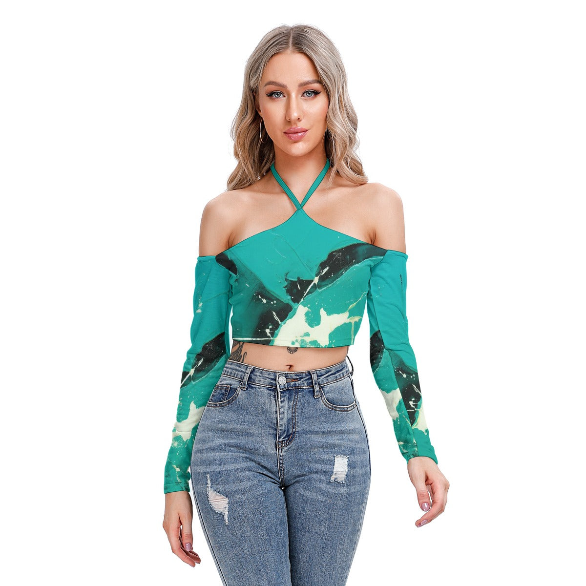 All-Over Print Women's Halter Lace-up Top