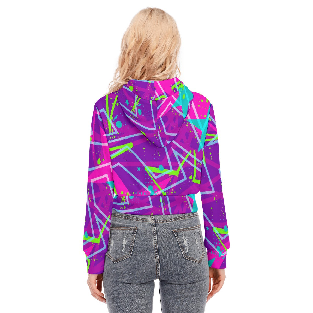 All-Over Print Women's Crop Top Hoodie With Zipper Closure