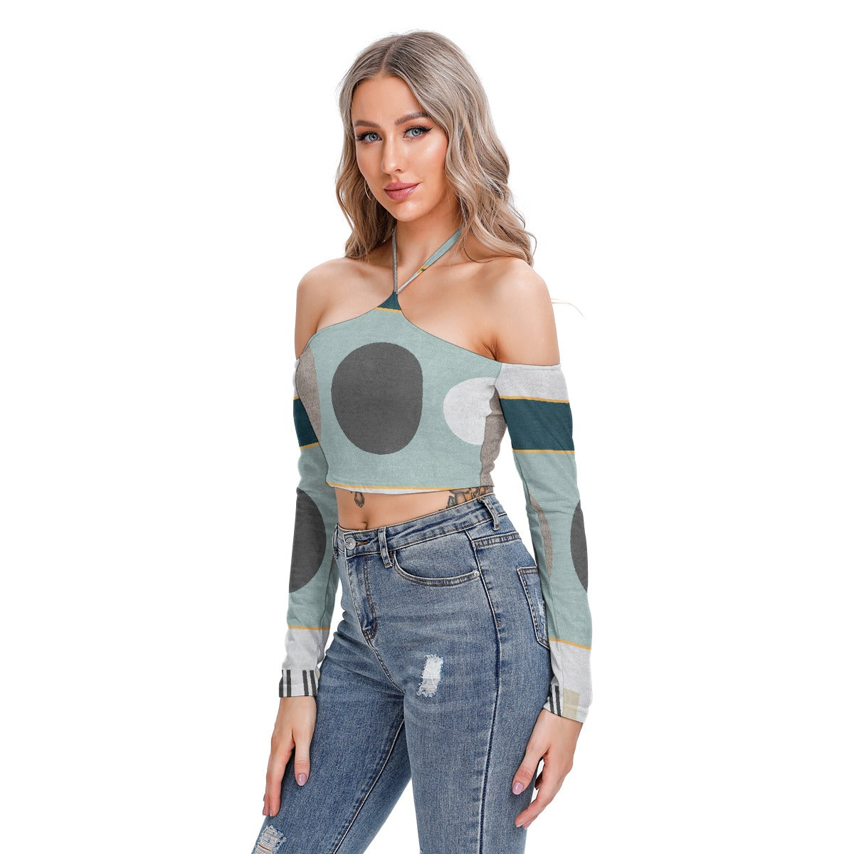 All-Over Print Women's Halter Lace-up Top