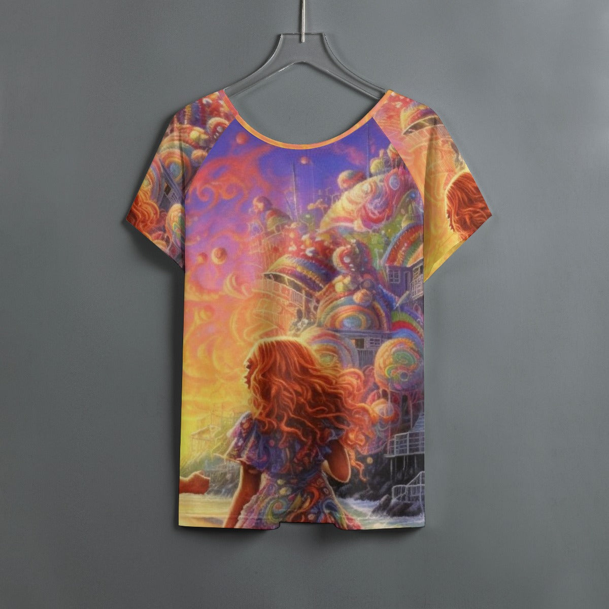 All-Over Print Women's Round Neck T-shirt With Raglan Sleeve